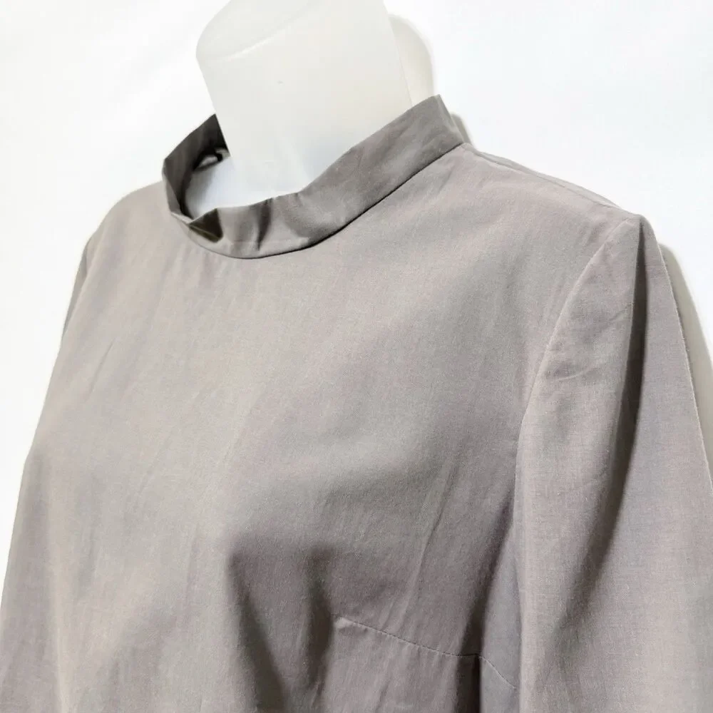 Marni Mock Neck Cotton Top Gray Peplum 3/4 Sleeve Minimalist Size 42 - Picture 3 of 10